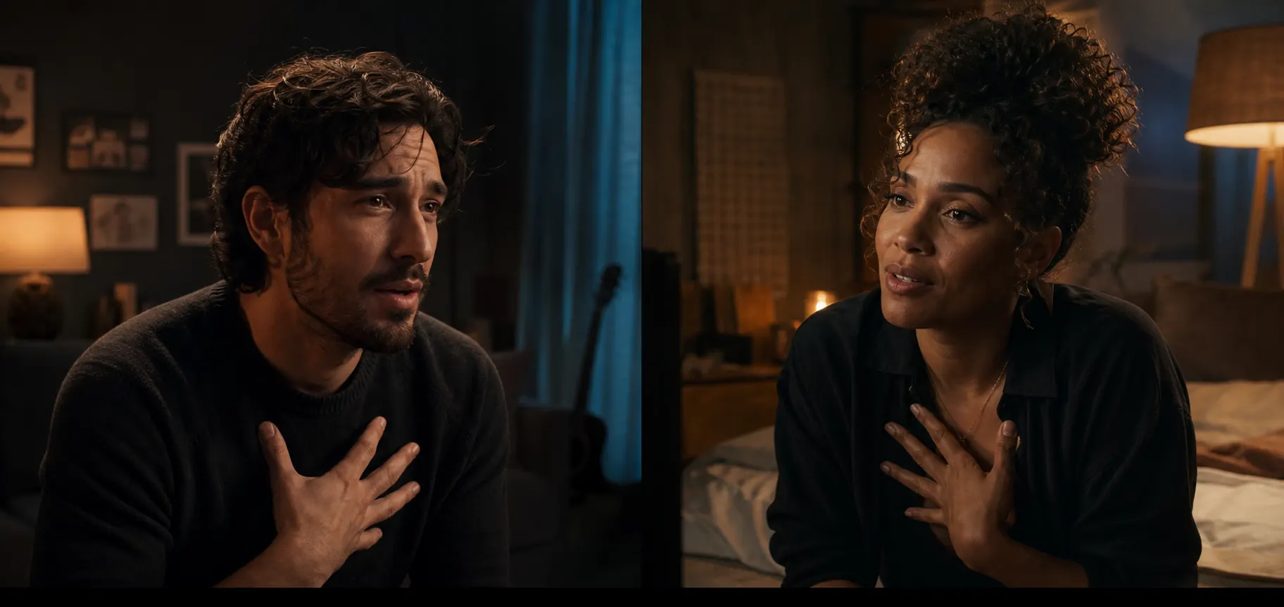 Two actors emotionally connected while rehearsing from separate spaces
