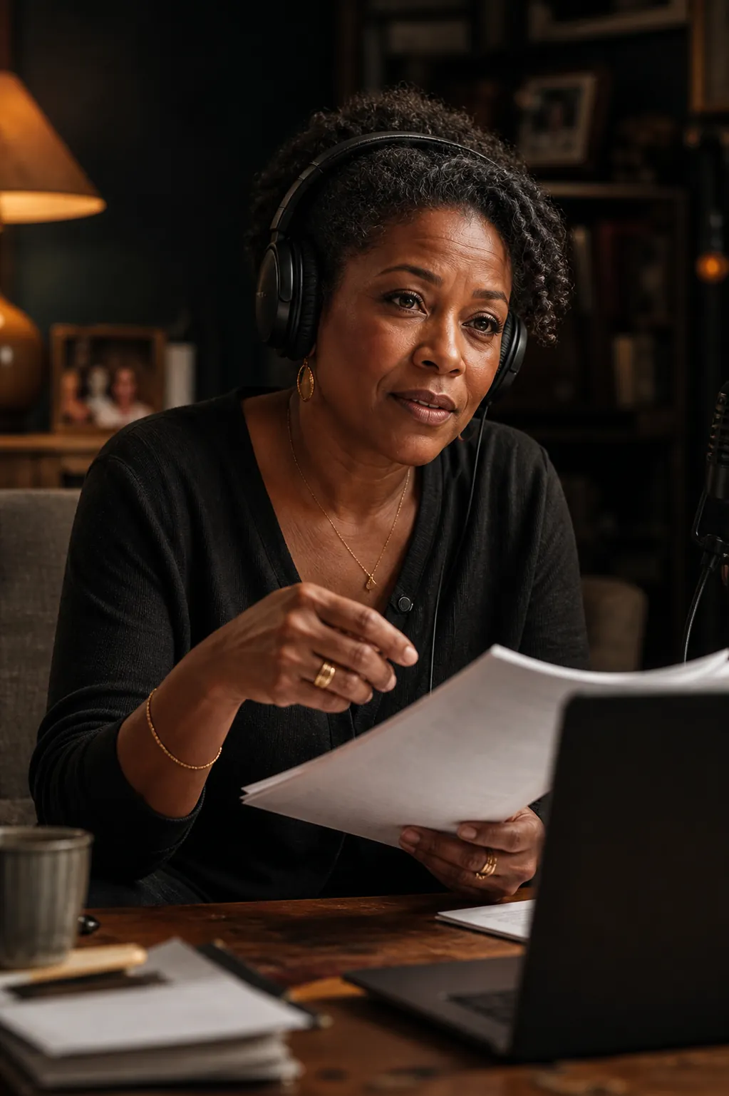 A professional actor reading a scene remotely